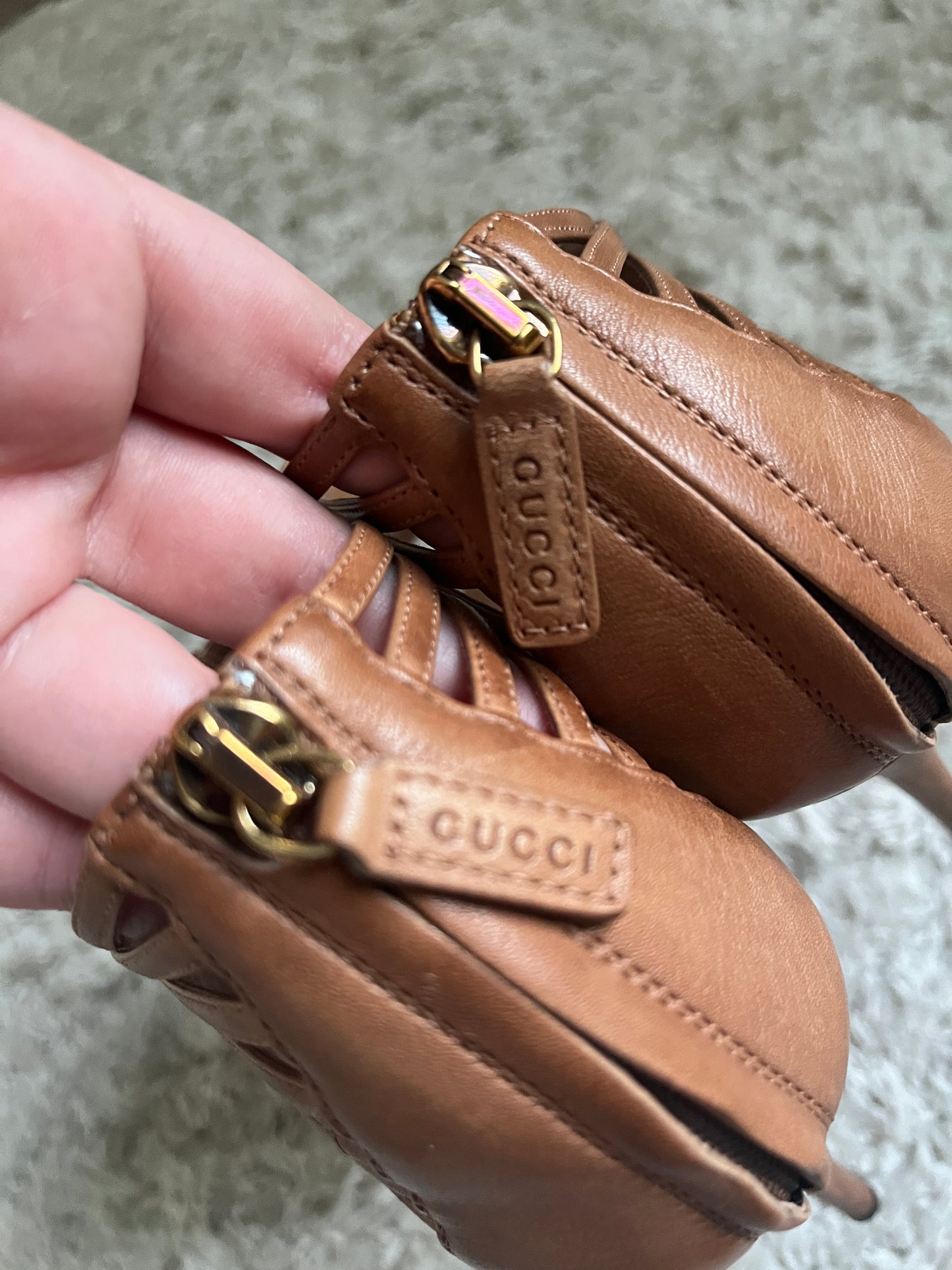 Gucci Inga T-Strap Leather Heels Sandals Brown Size - 38