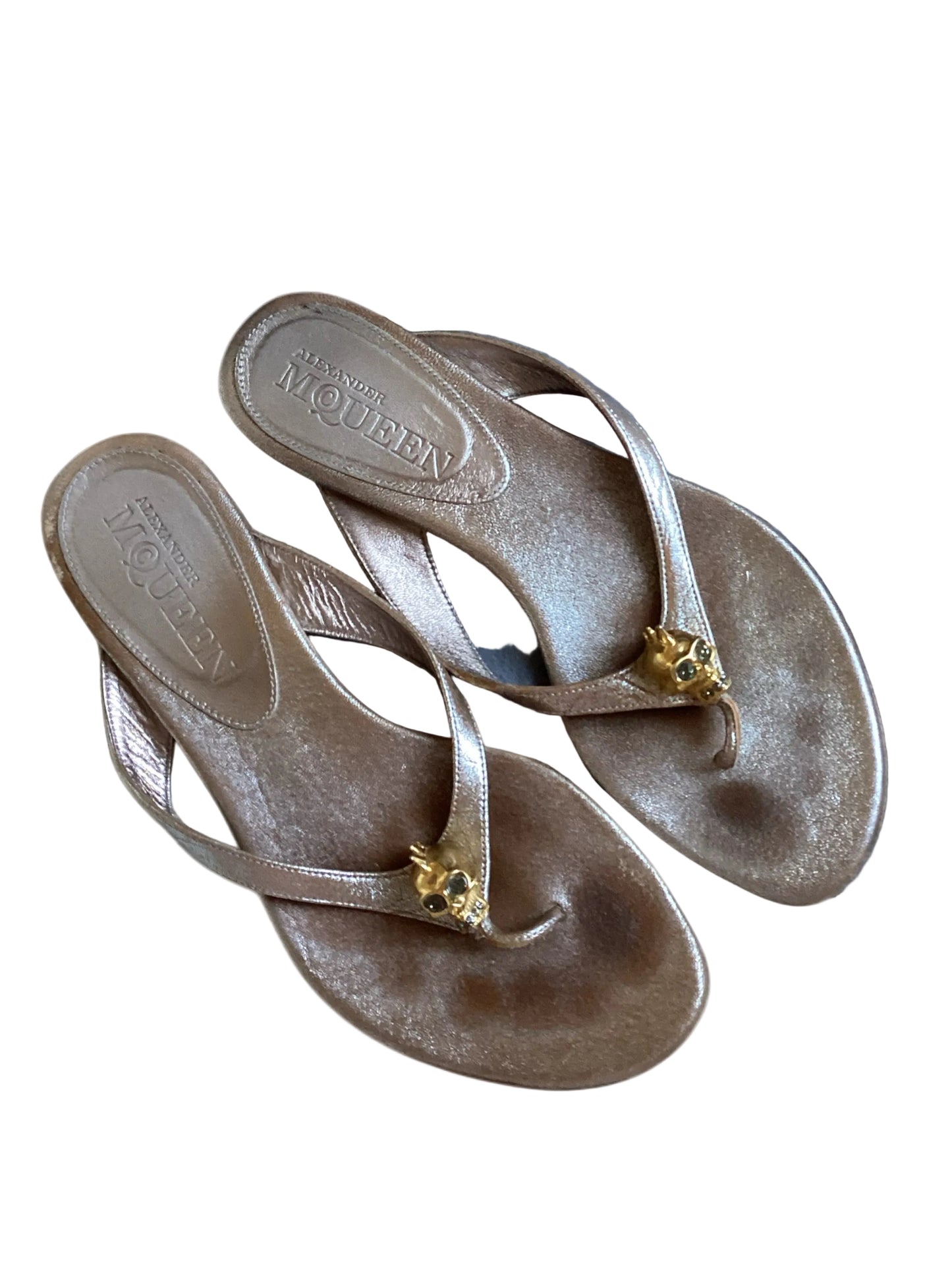 Vintage Alexander McQueen Skull Thong Sandals Rose Gold - Size 38