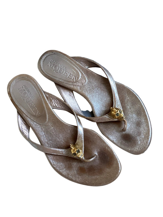 Vintage Alexander McQueen Skull Thong Sandals Rose Gold - Size 38