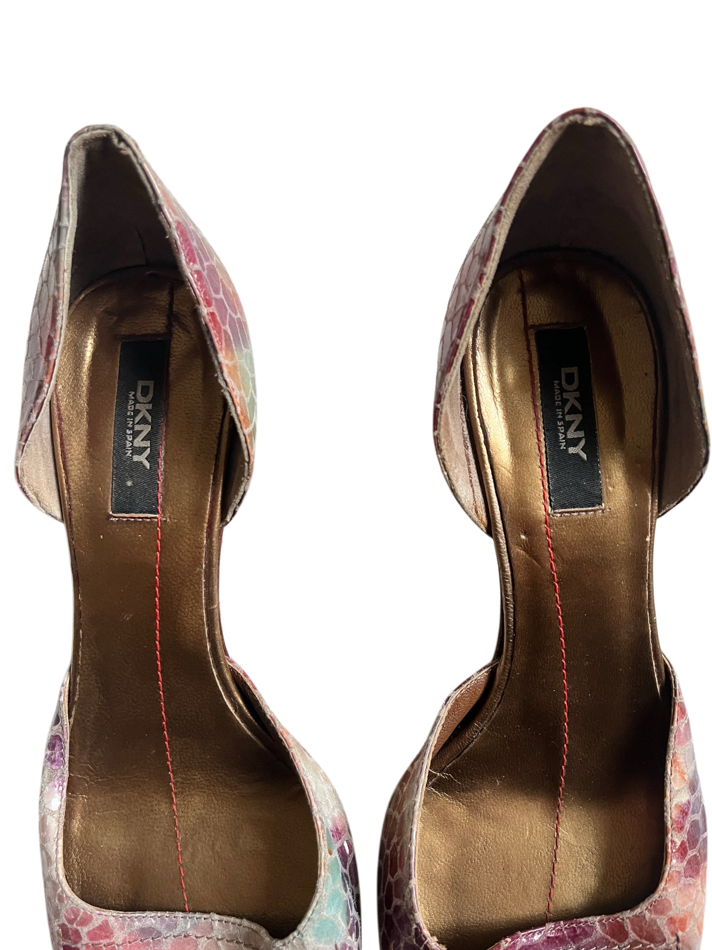 Vintage DKNY Multicolour Snakeskin Effect Heeled Sandals - Size 39