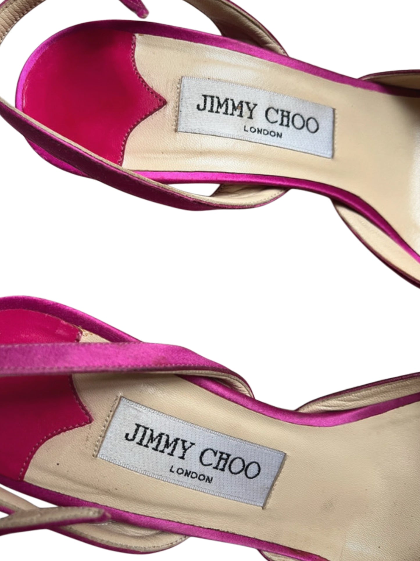 Jimmy Choo London Fuchsia Pink Satin Slingback Heels - Size 38