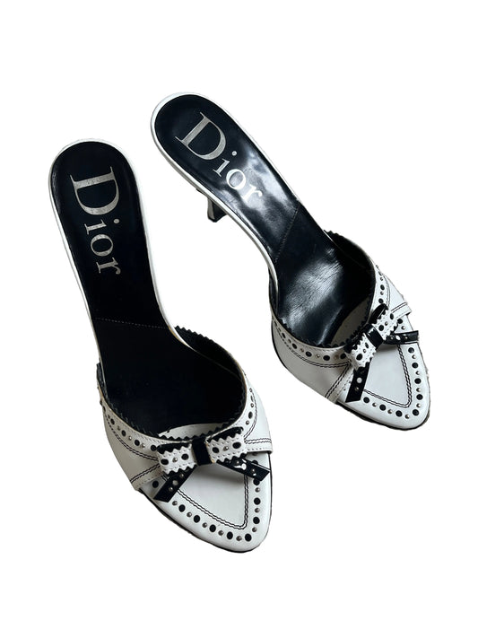 Vintage Christian Dior Galliano White Bow Mule Heels - Size 37.5