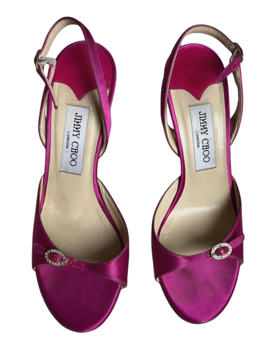 Jimmy Choo London Fuchsia Pink Satin Slingback Heels - Size 38