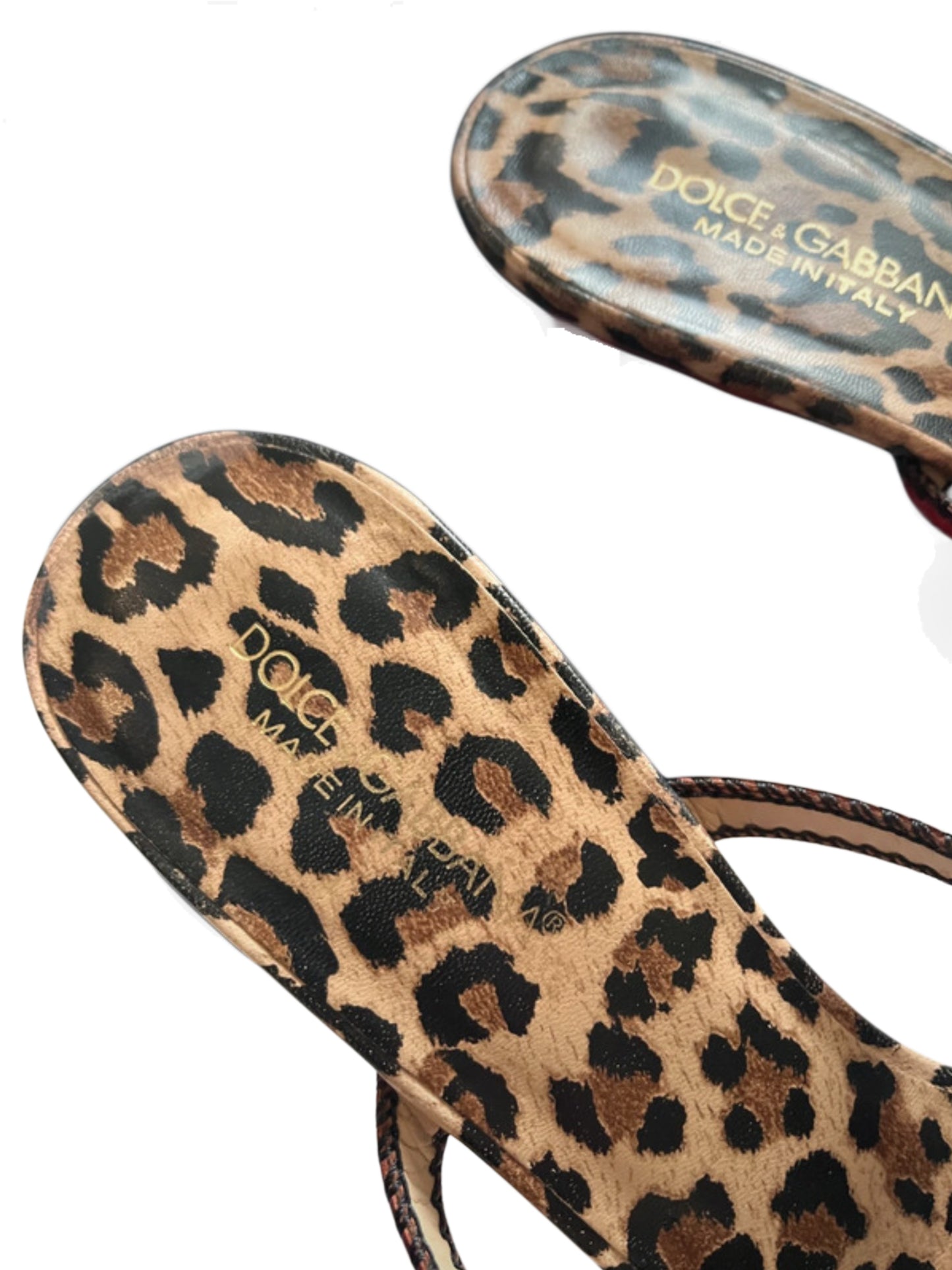 Vintage Dolce & Gabbana Leopard Print Thong Kitten Heel Mules - Size 38