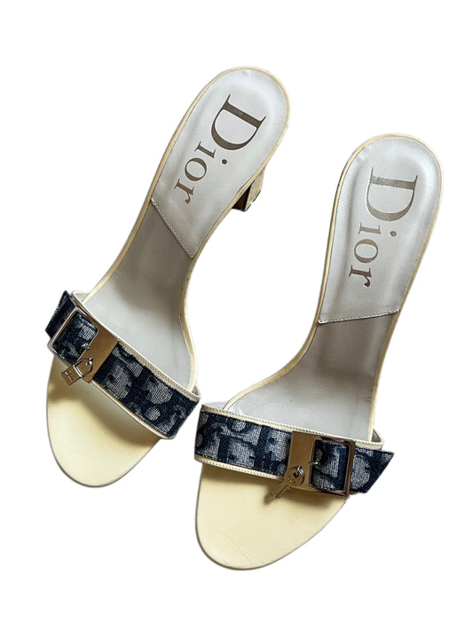 Vintage Dior Monogram Heeled Mules - Size 37.5