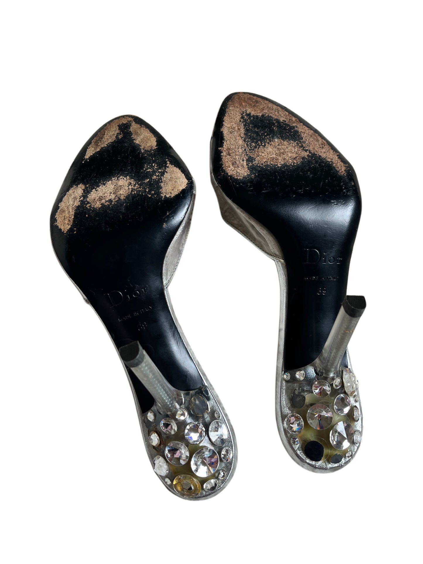 Vintage Dior by John Galliano Crystal Lucite Heel Mules - Size 39