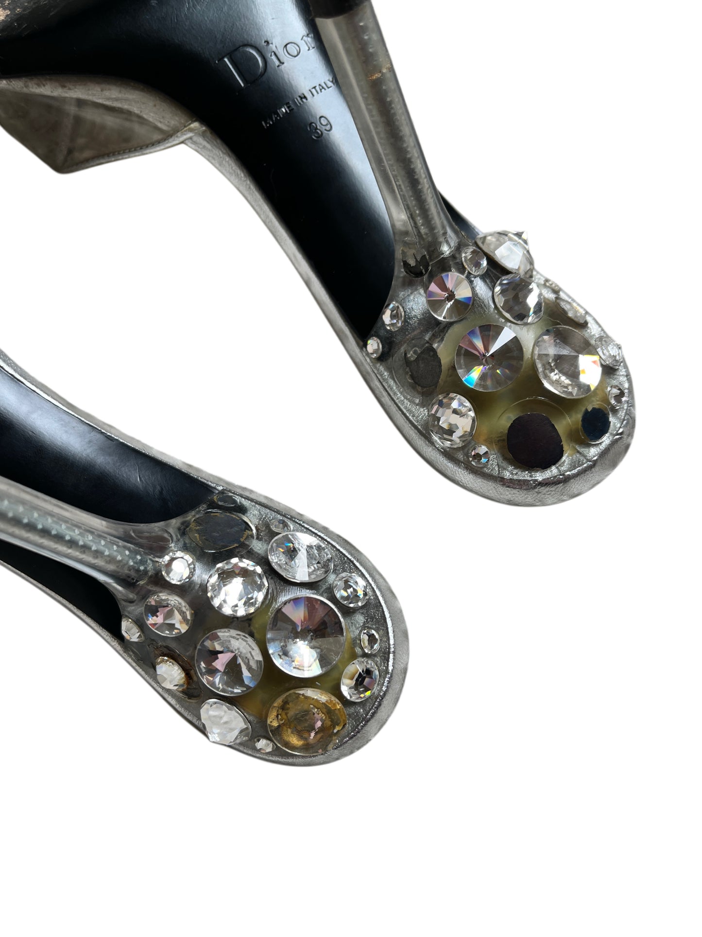 Vintage Dior by John Galliano Crystal Lucite Heel Mules - Size 39