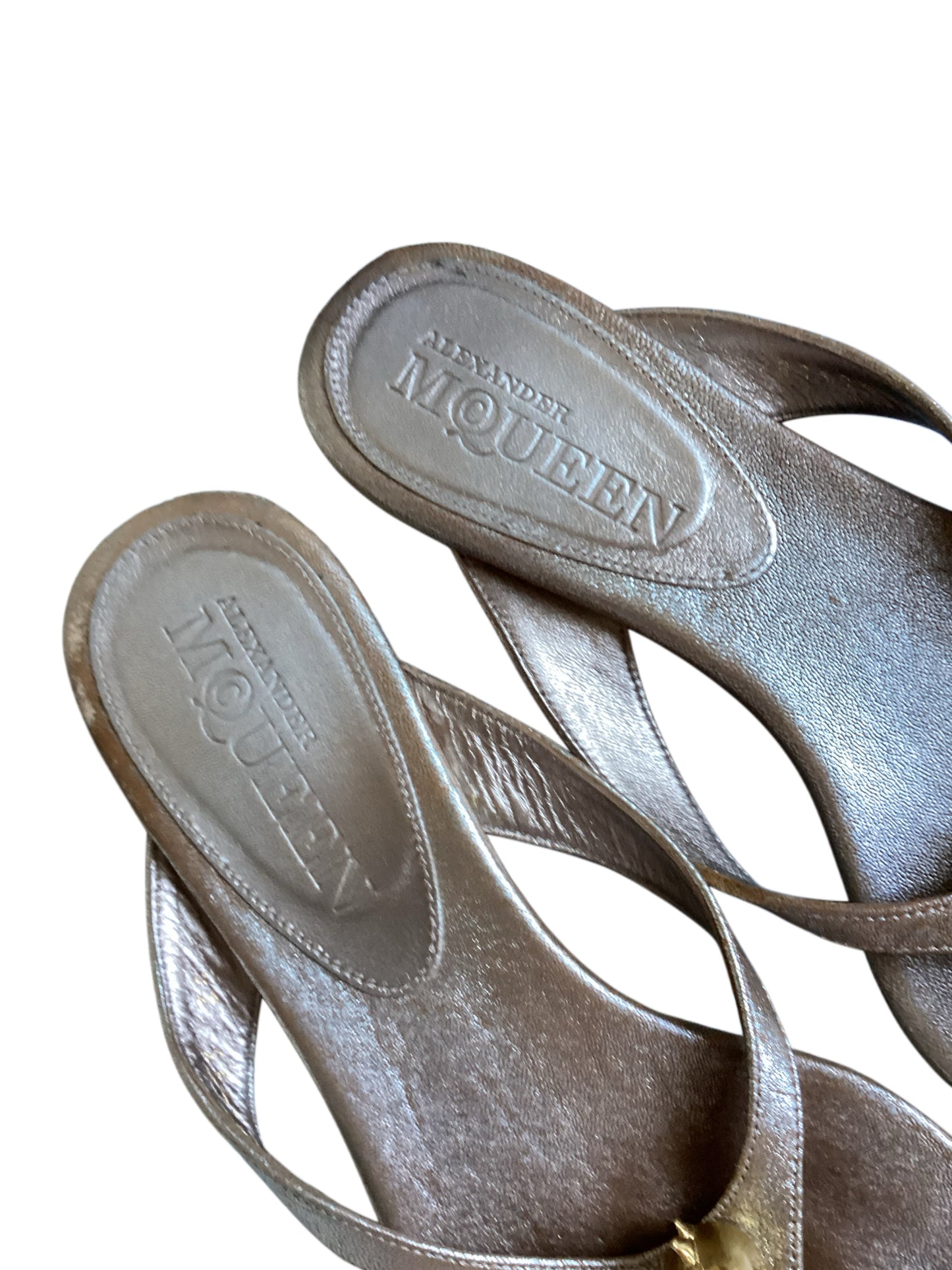 Vintage Alexander McQueen Skull Thong Sandals Rose Gold - Size 38