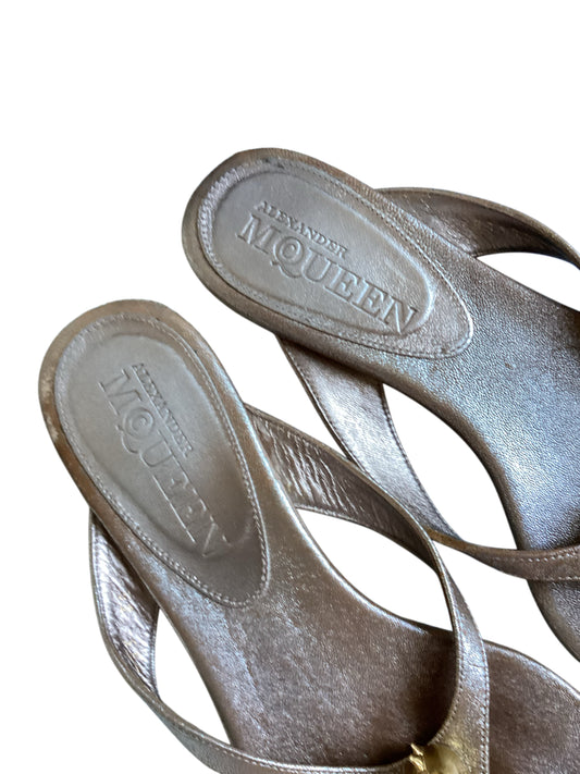 Vintage Alexander McQueen Skull Thong Sandals Rose Gold - Size 38