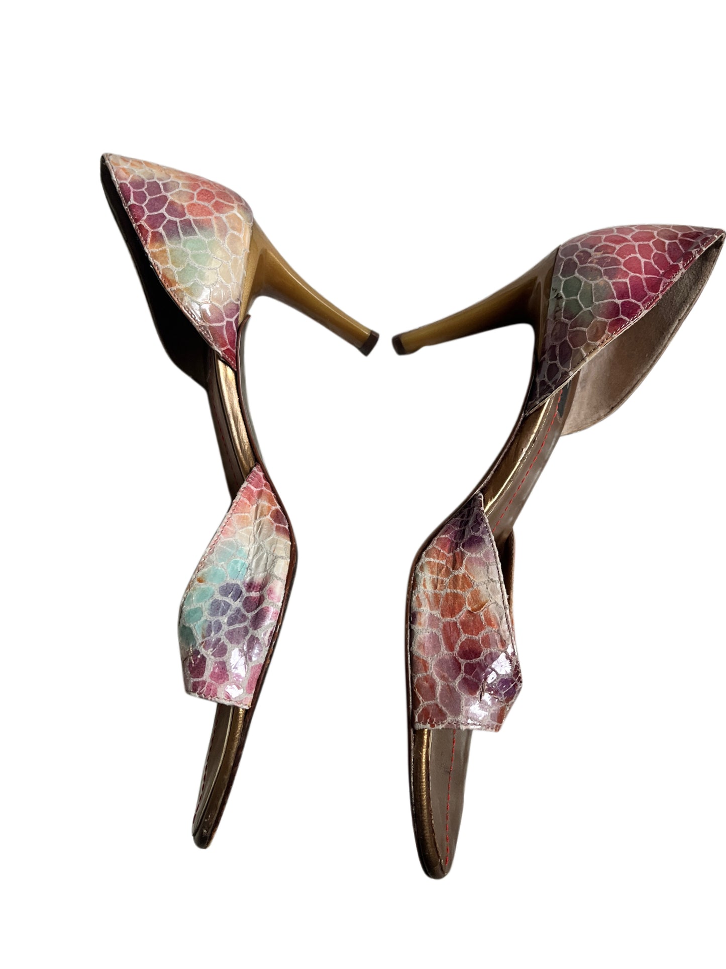 Vintage DKNY Multicolour Snakeskin Effect Heeled Sandals - Size 39
