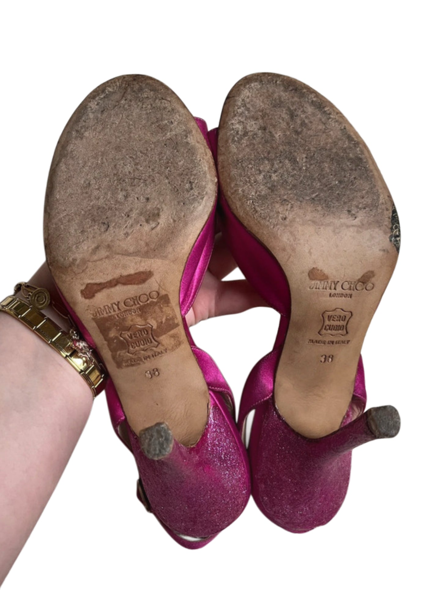 Jimmy Choo London Fuchsia Pink Satin Slingback Heels - Size 38