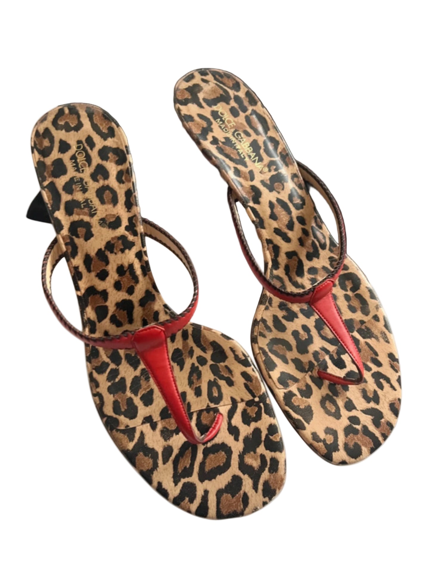 Vintage Dolce & Gabbana Leopard Print Thong Kitten Heel Mules - Size 38