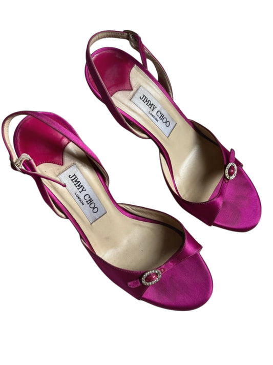 Jimmy Choo London Fuchsia Pink Satin Slingback Heels - Size 38