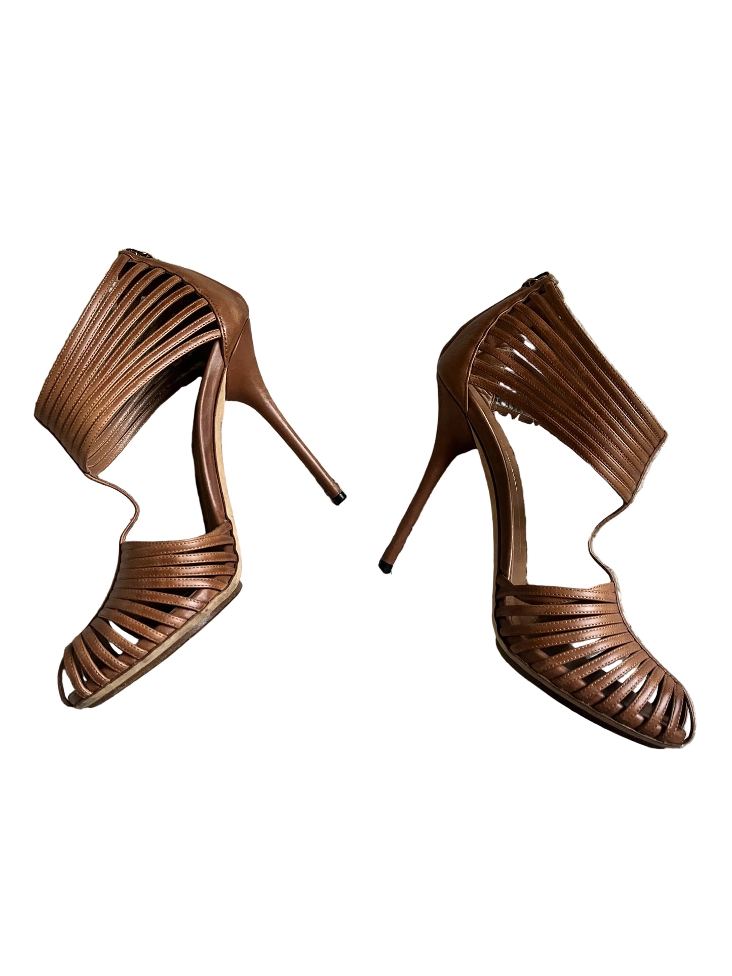 Gucci Inga T-Strap Leather Heels Sandals Brown Size - 38