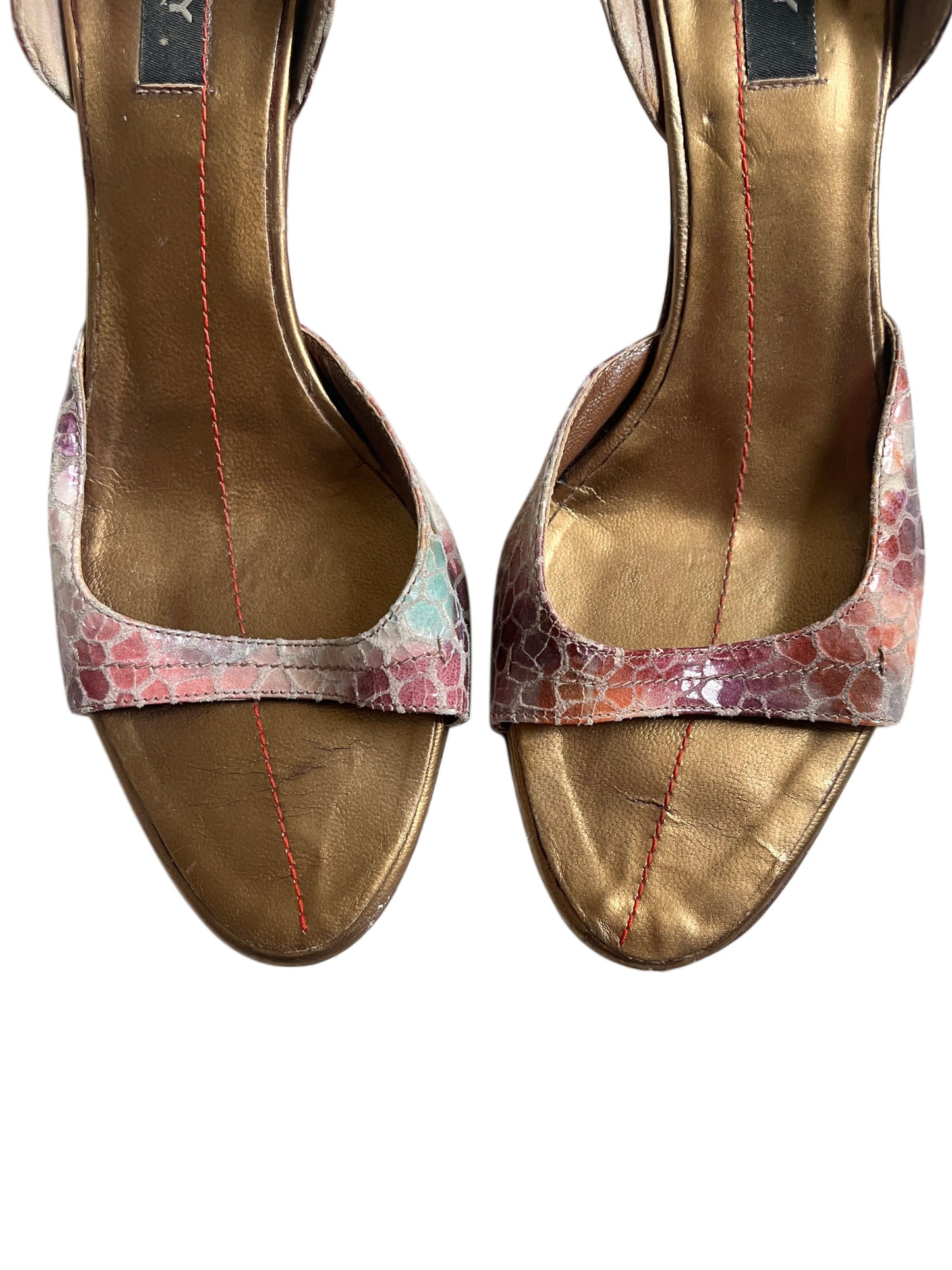 Vintage DKNY Multicolour Snakeskin Effect Heeled Sandals - Size 39