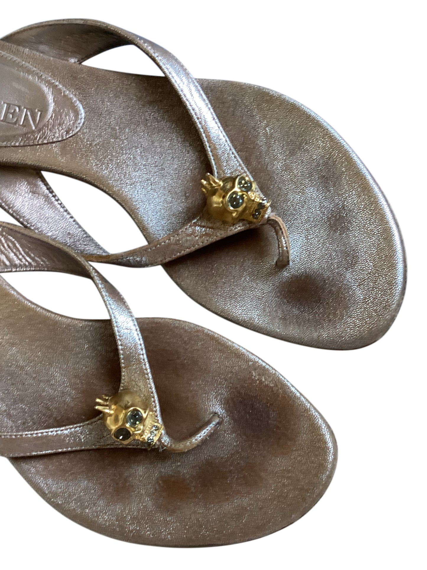 Vintage Alexander McQueen Skull Thong Sandals Rose Gold - Size 38